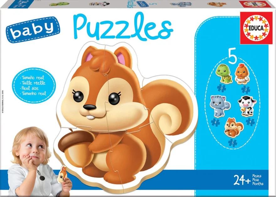 EDUCA Baby puzzle Zvířátka 5v1 (3-5 dílků)