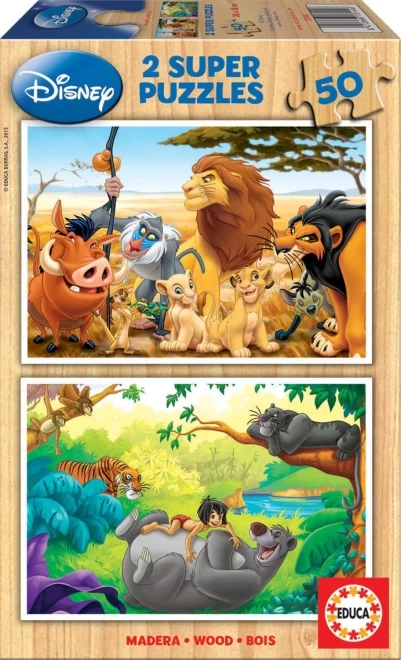 EDUCA Dřevěné puzzle Disney Zvířecí kamarádi 2x50 dílků