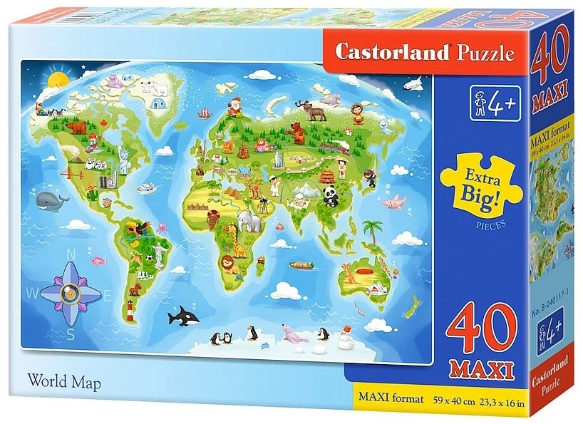CASTORLAND Puzzle Obrázková mapa světa MAXI 40 dílků