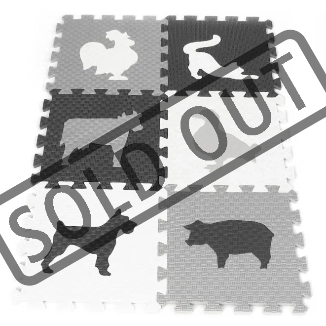 Pěnový koberec v odstínech šedé Domácí zvířata 6ks (30x30)