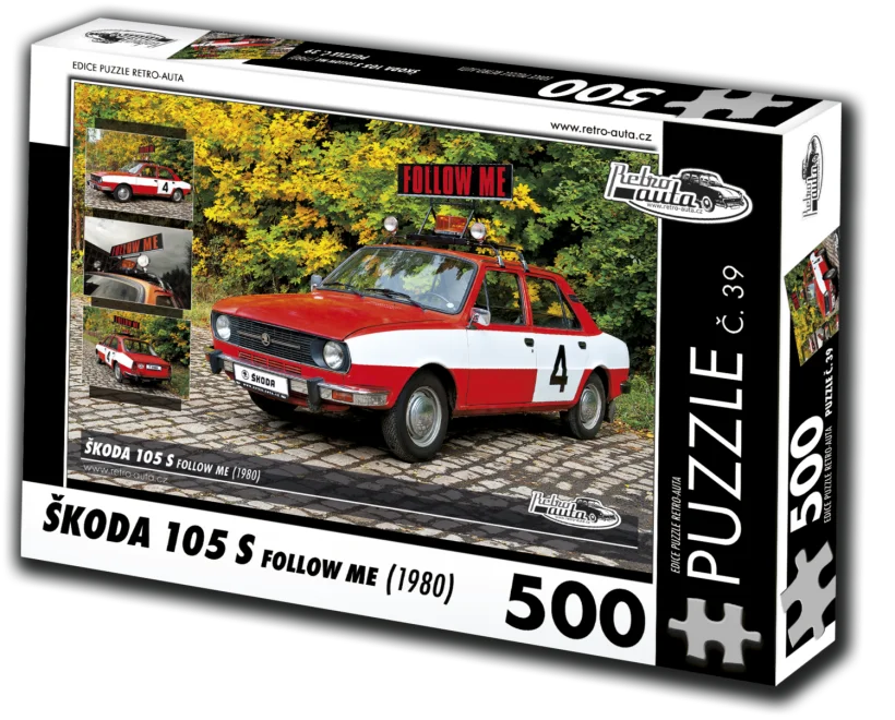 RETRO-AUTA Puzzle č. 39 Škoda 105 S Follow Me (1980) 500 dílků