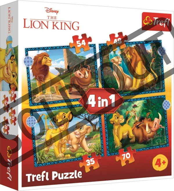 TREFL Puzzle Dobrodružství Lvího krále 4v1 (35,48,54,70 dílků)