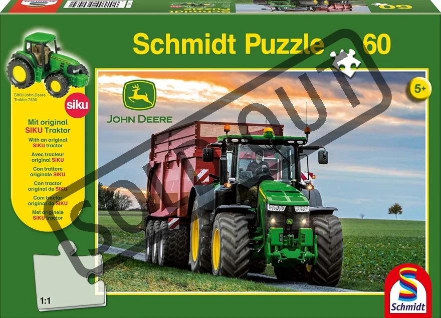SCHMIDT Puzzle John Deere Traktor 8370R 60 dílků + model SIKU