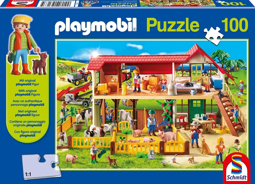 SCHMIDT Puzzle Playmobil Farma 100 dílků + figurka Playmobil