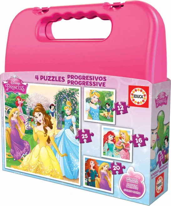 EDUCA Puzzle v kufříku Disney princezny 4v1 (12,16,20,25 dílků)