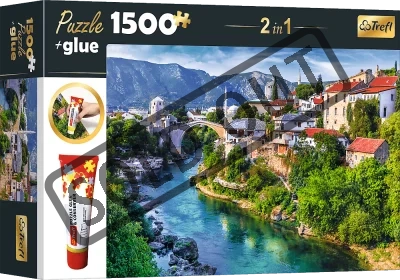 Sada 2v1 puzzle Staré město Mostar, Bosna a Hercegovina 1500 dílků s lepidlem