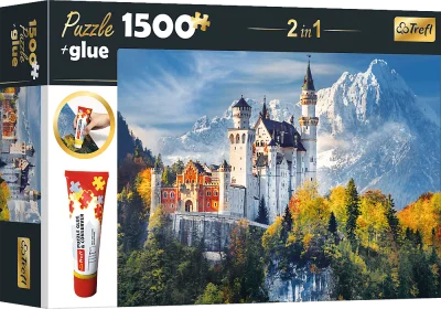 Sada 2v1 puzzle Zámek Neuschwanstein na podzim 1500 dílků s lepidlem