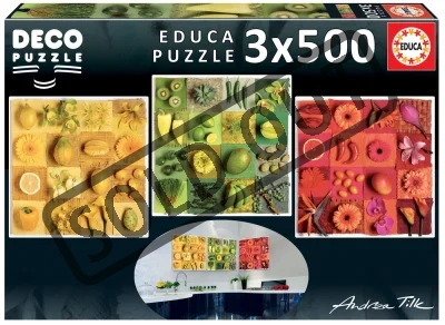 Čtvercové puzzle Exotické ovoce a květiny 3x500 dílků