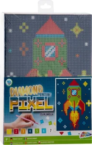 Diamantové malování na plátně Pixel Raketa 15x20cm