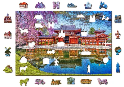 Dřevěné puzzle Chrám Byodo-in, Kjóto, Japonsko 2v1, 505 dílků EKO
