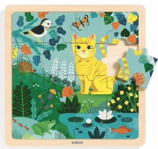 Dřevěné puzzle Kočka v zahradě, 16 dílků
