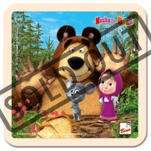 Dřevěné puzzle Máša a medvěd s myškou, 4 dílky