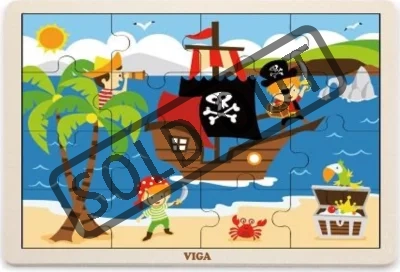 Dřevěné puzzle Piráti, 16 dílků