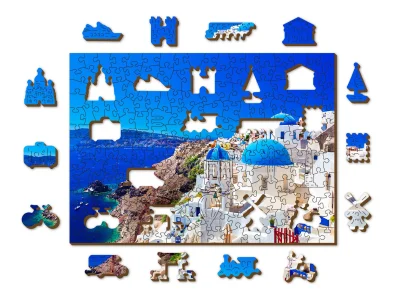 Dřevěné puzzle Santorini, Řecko 2v1, 200 dílků EKO