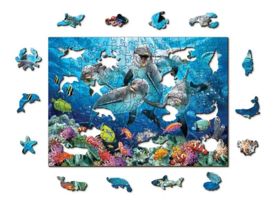 Dřevěné puzzle Šťastní delfíni 2v1, 200 dílků EKO