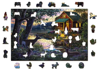 Dřevěné puzzle Večer v domě u jezera 2v1, 505 dílků EKO