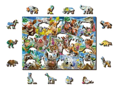 Dřevěné puzzle Zvířecí pohlednice 2v1, 200 dílků EKO