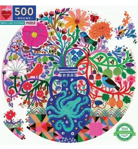 Kulaté puzzle Ptáčci s květinami 500 dílků