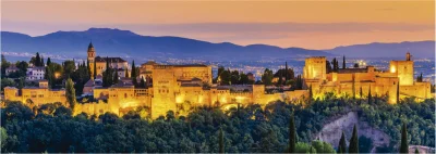 Panoramatické puzzle Západ slunce ve Španělsku: Alhambra, Granada 1000 dílků