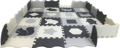 Pěnové puzzle šedo-krémové Zvířátka a tvary (28x28)