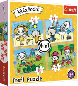 Puzzle Kicia Kocia: Den kočičky 4v1 (12,15,20,24 dílků)