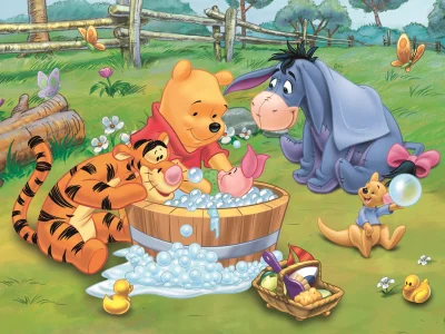 Puzzle Medvídek Pú: Koupel Prasátka 30 dílků
