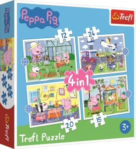 Puzzle Prasátko Peppa: Vzpomínky na prázdniny 4v1 (12,15,20,24 dílků)
