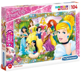Puzzle s drahokamy Zábava s Disney princeznami 104 dílků
