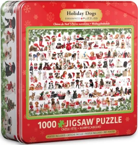 Puzzle v plechové krabičce Vánoční psi 1000 dílků