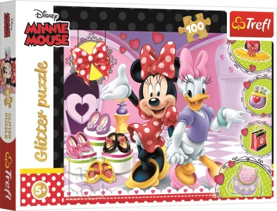 Třpytivé puzzle Minnie a Daisy 100 dílků