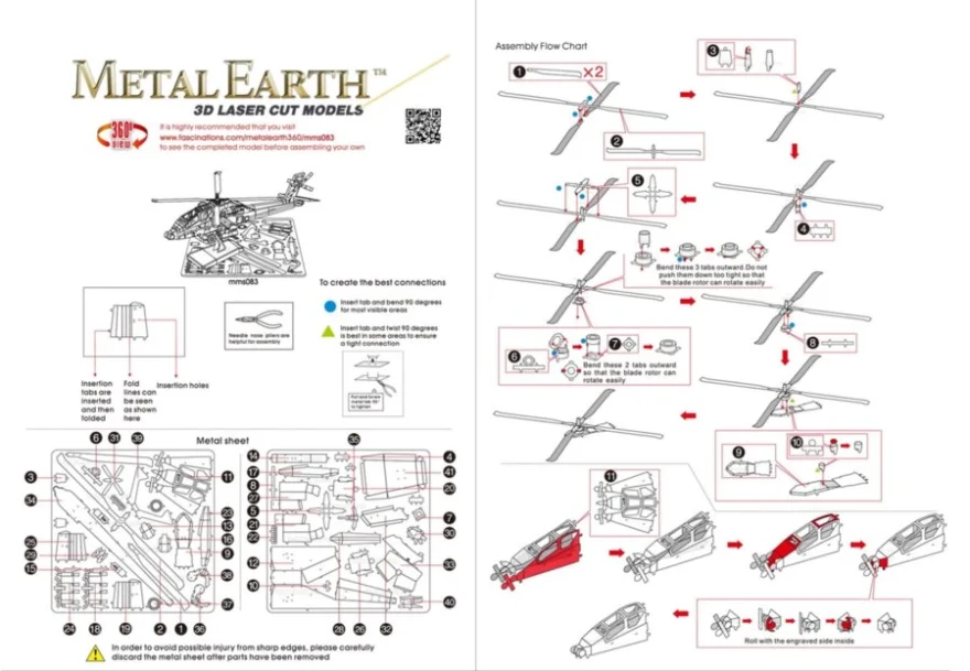 METAL EARTH 3D puzzle Vrtuľník AH-64 Apache