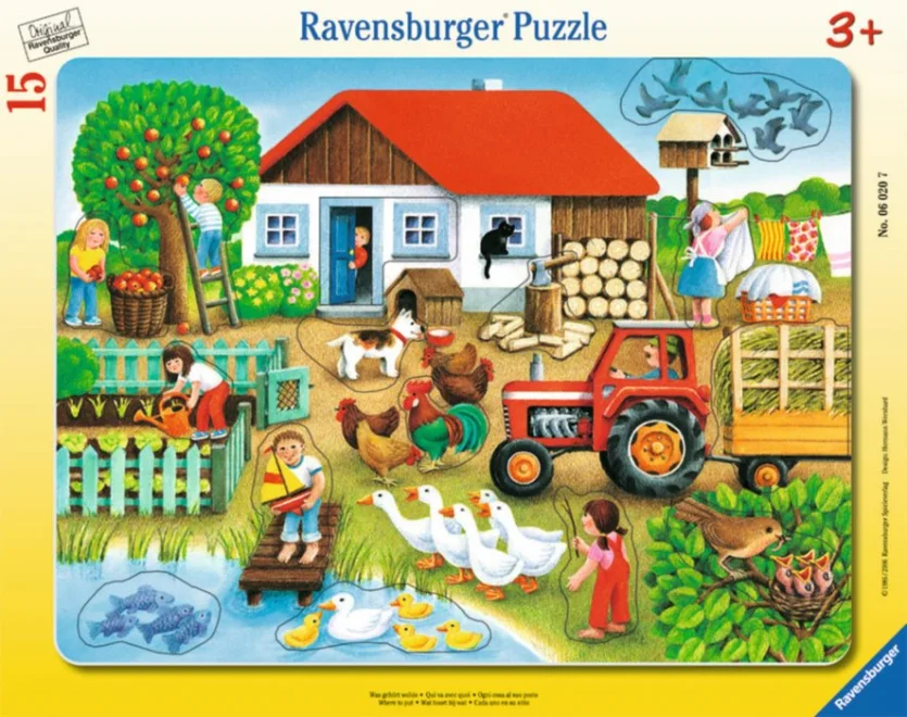 Ravensburger Puzzle Dedina - čo kam patrí? 15 dielikov