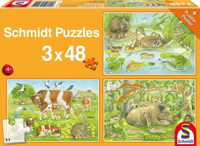 Puzzle Zvířecí rodinky 3x48 dílků