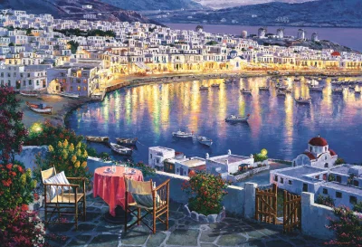 Puzzle Mykonos za soumraku, Řecko 1500 dílků