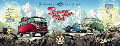 Panoramatické puzzle Přes Alpy s VW 1000 dílků