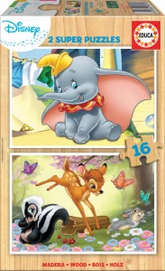 Dřevěné puzzle Dumbo a Bambi 2x16 dílků