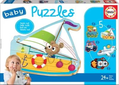 Baby puzzle Zvířátka v dopravních prostředcích 5v1 (3-5 dílků)