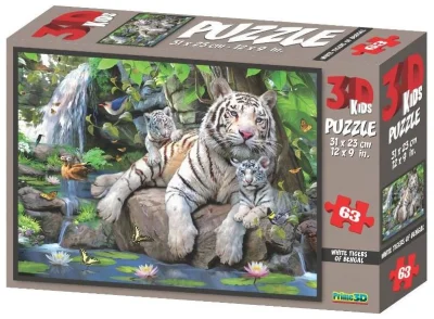 Puzzle Bílí tygři bengálští 3D 63 dílků