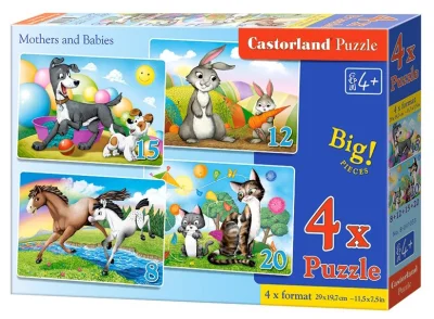 Puzzle Zvieracie mamičky s mláďatami 4v1 (8,12,15,20 dielikov)