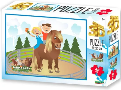 Puzzle s 3D efektom Prime 3D 48 dielikov Farmapark: Deti s koníkom
