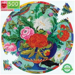Kulaté puzzle Květiny a ptáčci 500 dílků