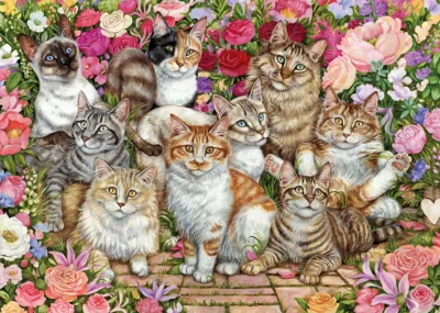 Puzzle Kočky mezi květy 1000 dílků