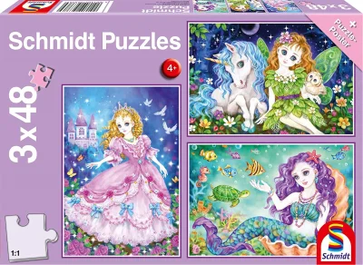 Puzzle Princezna, víla a mořská panna 3x48 dílků