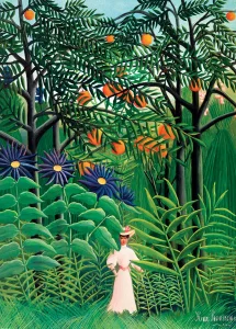 Puzzle Žena na procházce v exotickém lese 1000 dílků