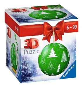 3D Puzzleball Vánoční ozdoba zelená se stromečky 56 dílků