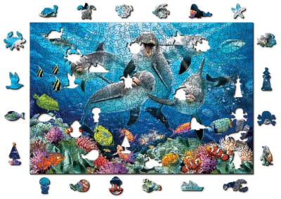 Dřevěné puzzle Šťastní delfíni 2v1, 505 dílků EKO