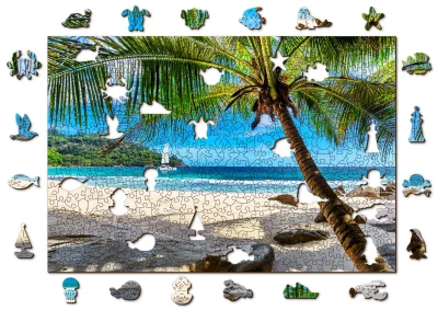 Dřevěné puzzle Pláž na Paradise Island, Karibské moře 2v1, 505 dílků EKO