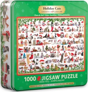 Puzzle v plechové krabičce Vánoční kočky 1000 dílků