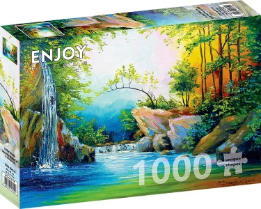 Puzzle V lese pri vodopáde 1000 dielikov