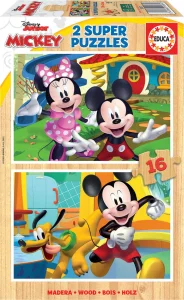 Dřevěné puzzle Mickey a Minnie 2x16 dílků